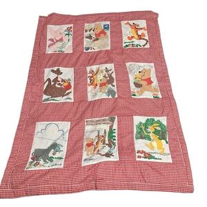 Red Checkered Quilt with Cartoon Characters